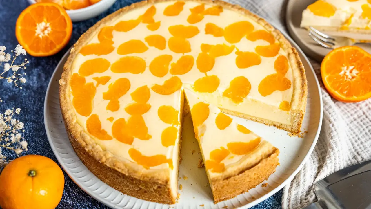 Ein saftiger faule weiber kuchen mit Mandarinenstücken, der zum Genießen einlädt.