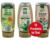Drei Flaschen Bio-Agavendicksaft, ein natürliches Süßungsmittel. Was ist Agavendicksaft? Ein süßer Sirup aus der Agavenpflanze.