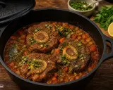 Herzhaftes Ossobuco im Gusseisentopf, ein köstliches Rezept für den Backofen. Mit Karotten und Kräutern verfeinert.