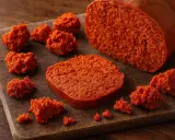 Nduja deutsch: würzig-scharfe Streichwurst in verschiedenen Portionen auf Holzbrett.