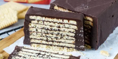 Schokoladenkuchen mit Keksschichten, der an eine kalte Schnauze erinnert. Perfekt für Naschkatzen!