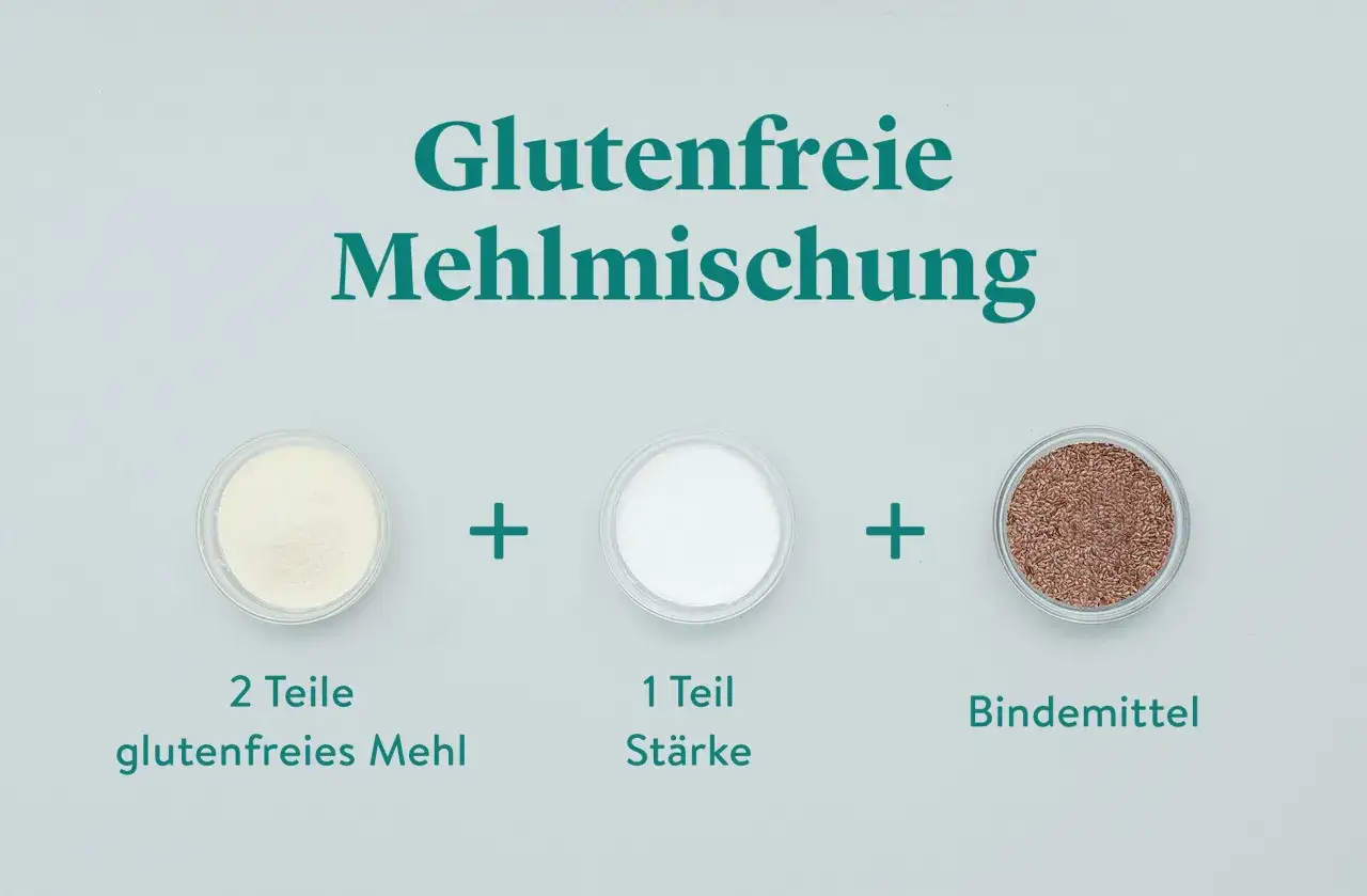 Rezept für glutenfreies Mehl: 2 Teile glutenfreies Mehl, 1 Teil Stärke und Bindemittel für leckeres Backen.